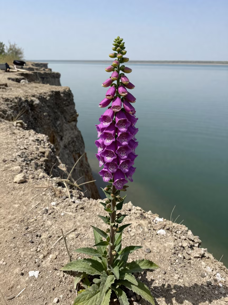Spotted Foxglove on Punjab Cliff Edge in along a salt-sprayed cliff edge in Punjab