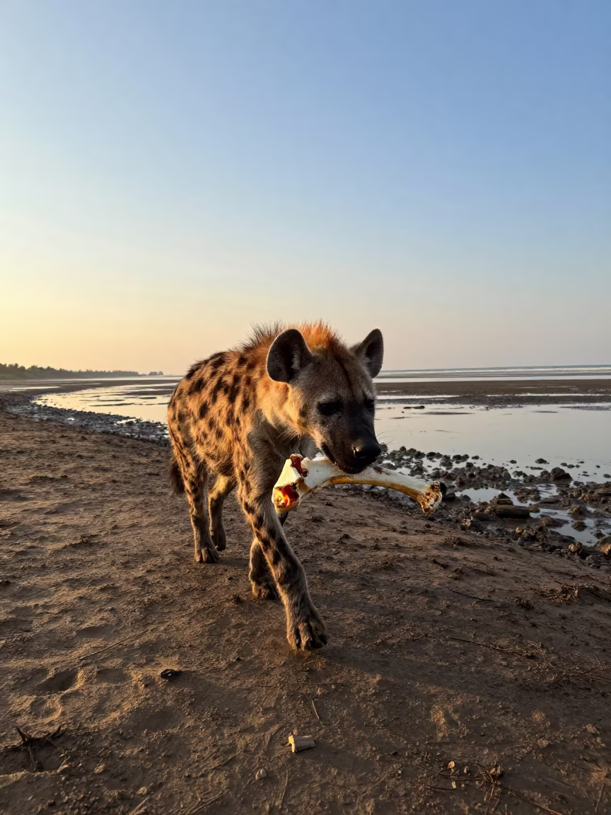 Spotted Hyena Bone Tidal Inlet Sunset in beside a tidal inlet near Colombo