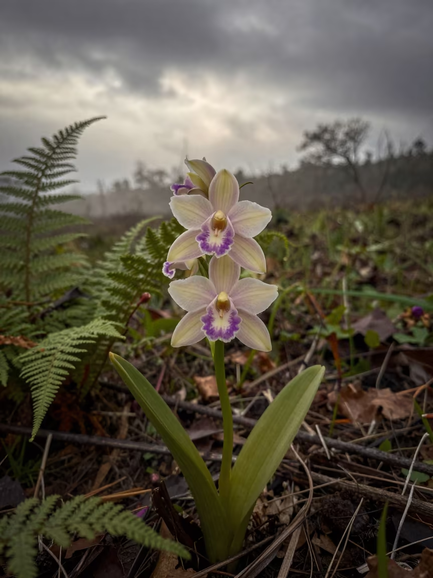 Spotted Orchid Blooming on Forest Floor Near Cannes in on a fern-lined forest floor near Cannes
