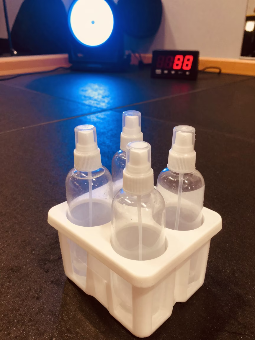 Spray Bottle Caddy in Spin Studio Midnight Light in inside a spin studio under class lights near Bydgoszcz