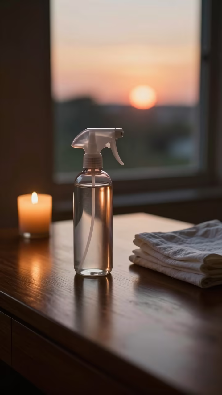 Spray Bottle and Linens on Enugu Desk in on a writing desk in Enugu