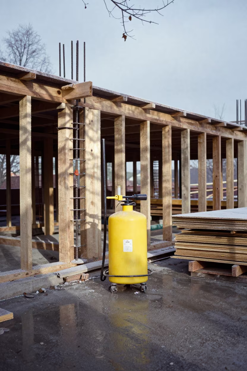 Sprayer Caddy Beside Alsace Building Shell in beside a framed building shell in Alsace
