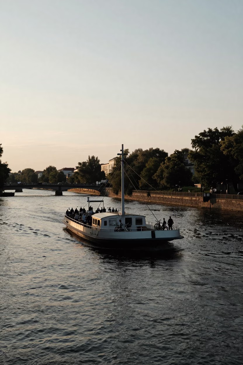 Spree River in Berlin at Honeyed Evening Light in in Berlin, Germany
