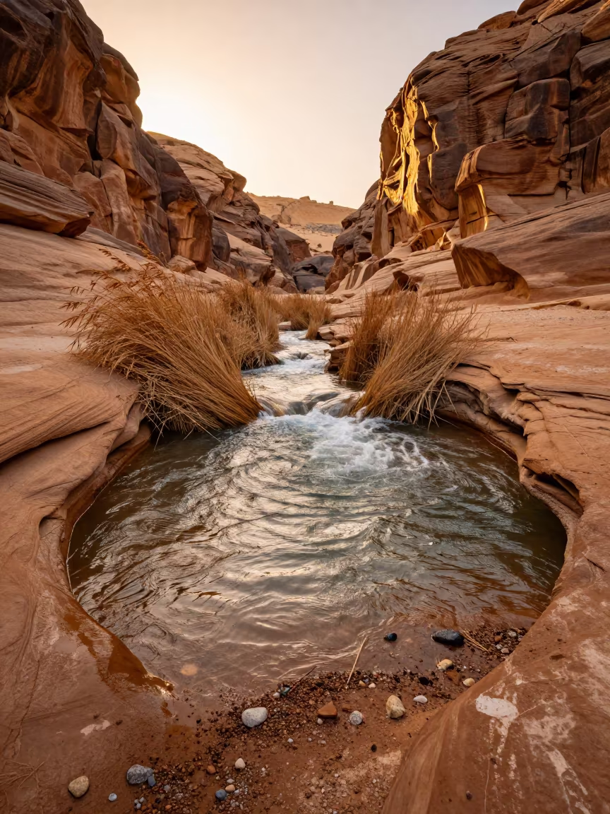 Spring Pool in Desert Canyon After Rain in across a floodplain after rain near Cairo