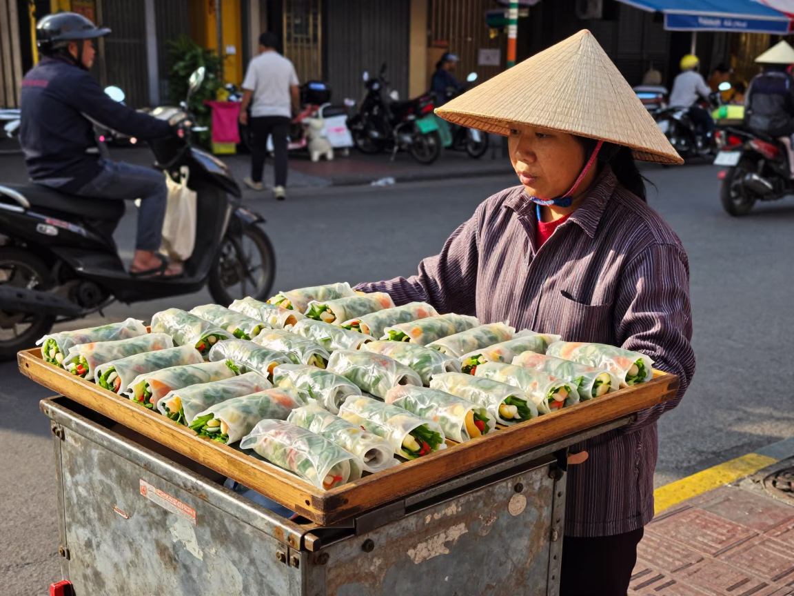 Spring Rolls in Ho Chi Minh City at Clear Late-afternoon Light in in Ho Chi Minh City, Vietnam