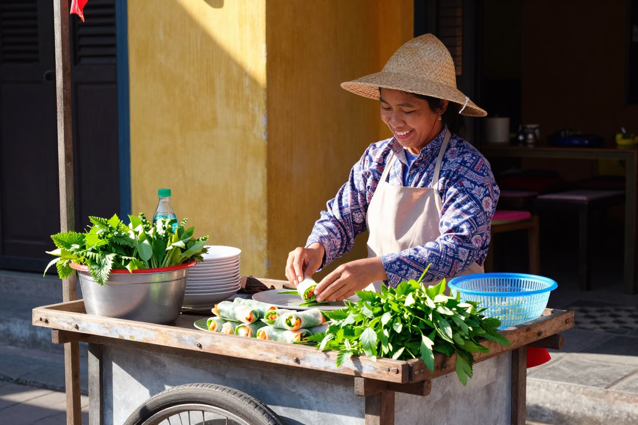 Spring Rolls in Hoi An at Late Morning Light in in Hoi An, Vietnam