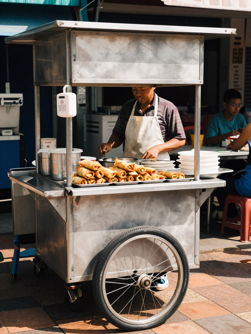 Spring Rolls in Kuala Lumpur at Bright Midmorning Light in in Kuala Lumpur, Malaysia