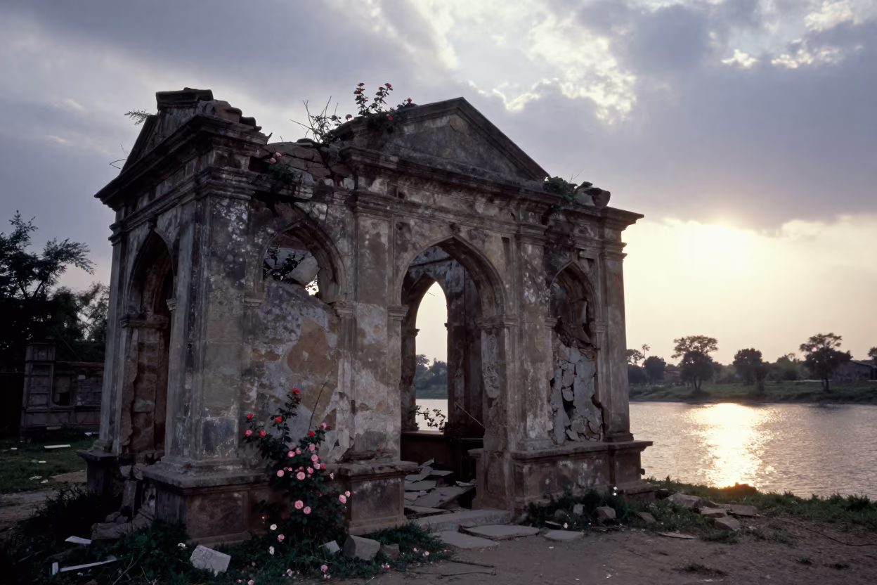 Spring Roses on Lahore Gatehouse Ruin in near Lahore