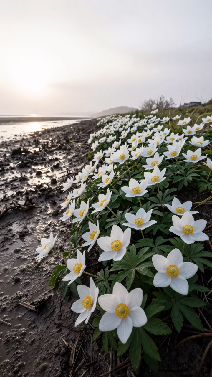 Spring Wood Anemones Near Tidal Inlet Jakarta in beside a tidal inlet near Kota Tua, Jakarta