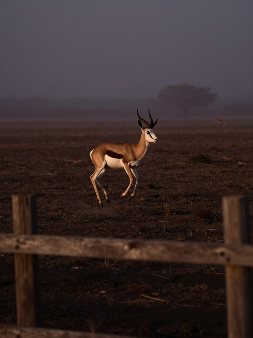 Springbok Jumping Through Mist in Punjab Night in in Punjab
