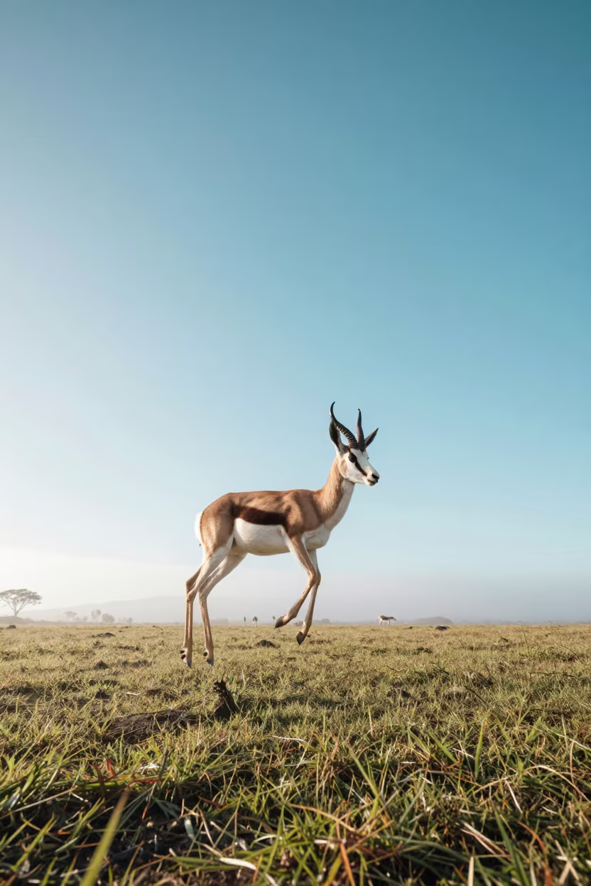 Springbok Pronking on Foggy Plain in near Burlington