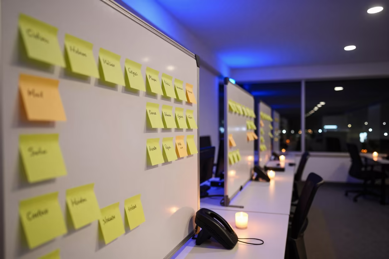 Sprint Board Under Candlelight in Helwan Office in inside a coworking floor in Helwan
