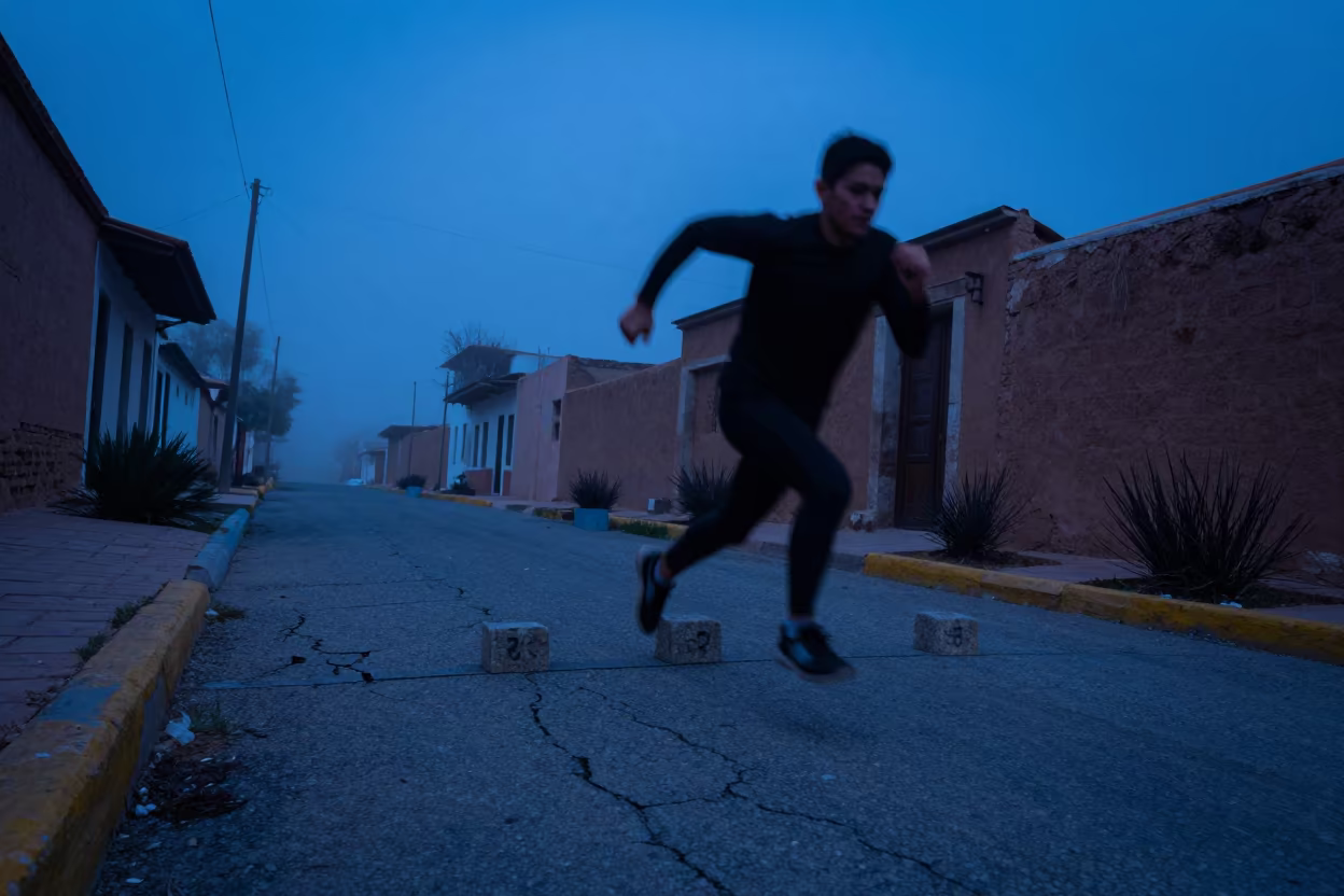 Sprinter Blurring at Dawn in Monterrey Lane in in a village lane near Monterrey