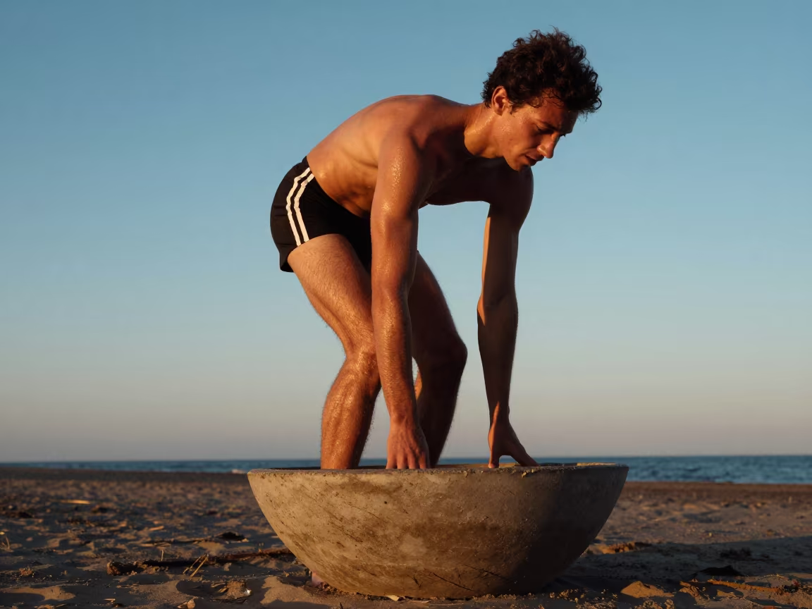 Sprinter on Concrete Beach Bowl at Sunset in along a beach near Merca