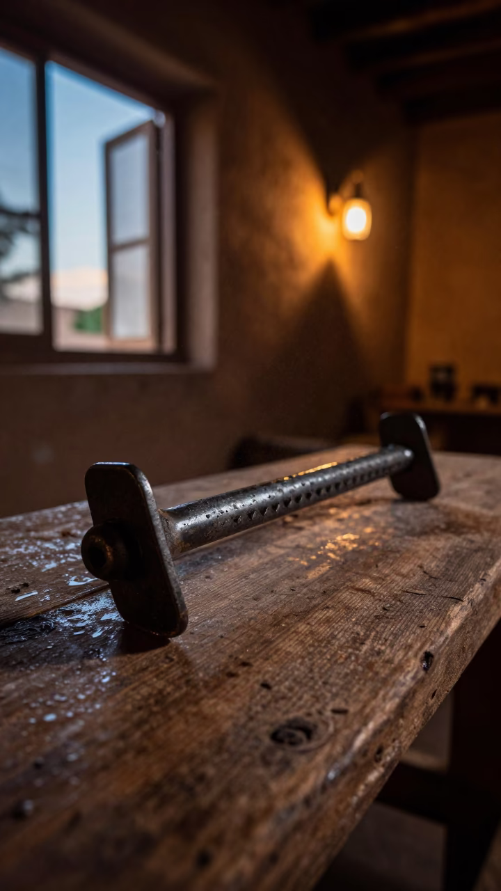 Spur on Rough Timber Shelf in Ségou Twilight in on a pier railing in Ségou