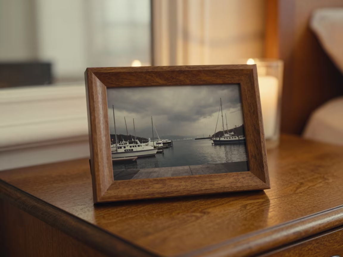Squall Line Marina Dusk Candlelight Ohrid in on a bedside table in Ohrid