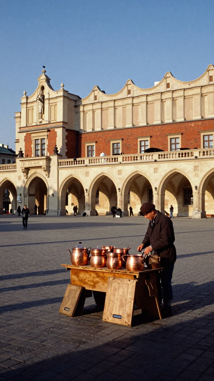 Square Stalls in Krakow at Clear Late-afternoon Light in in Krakow, Poland