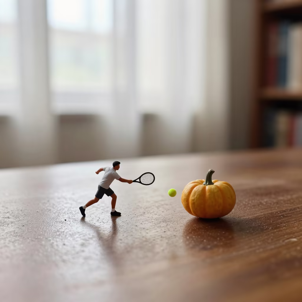 Squash Player Model on Dusty Library Table in on a dusty library table in Pointe-Noire