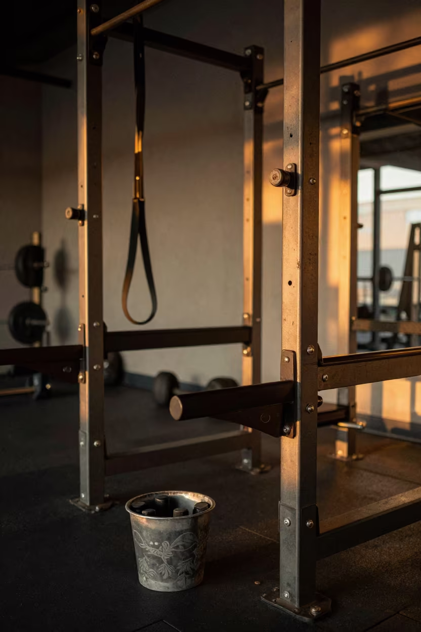Squat Rack Line with Chalk and Bands in inside a strength room near Oral