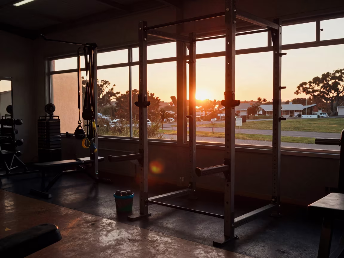 Squat Rack Row at Sunset with Chalk and Bands in beside a squat rack row before the rush near Hermanus