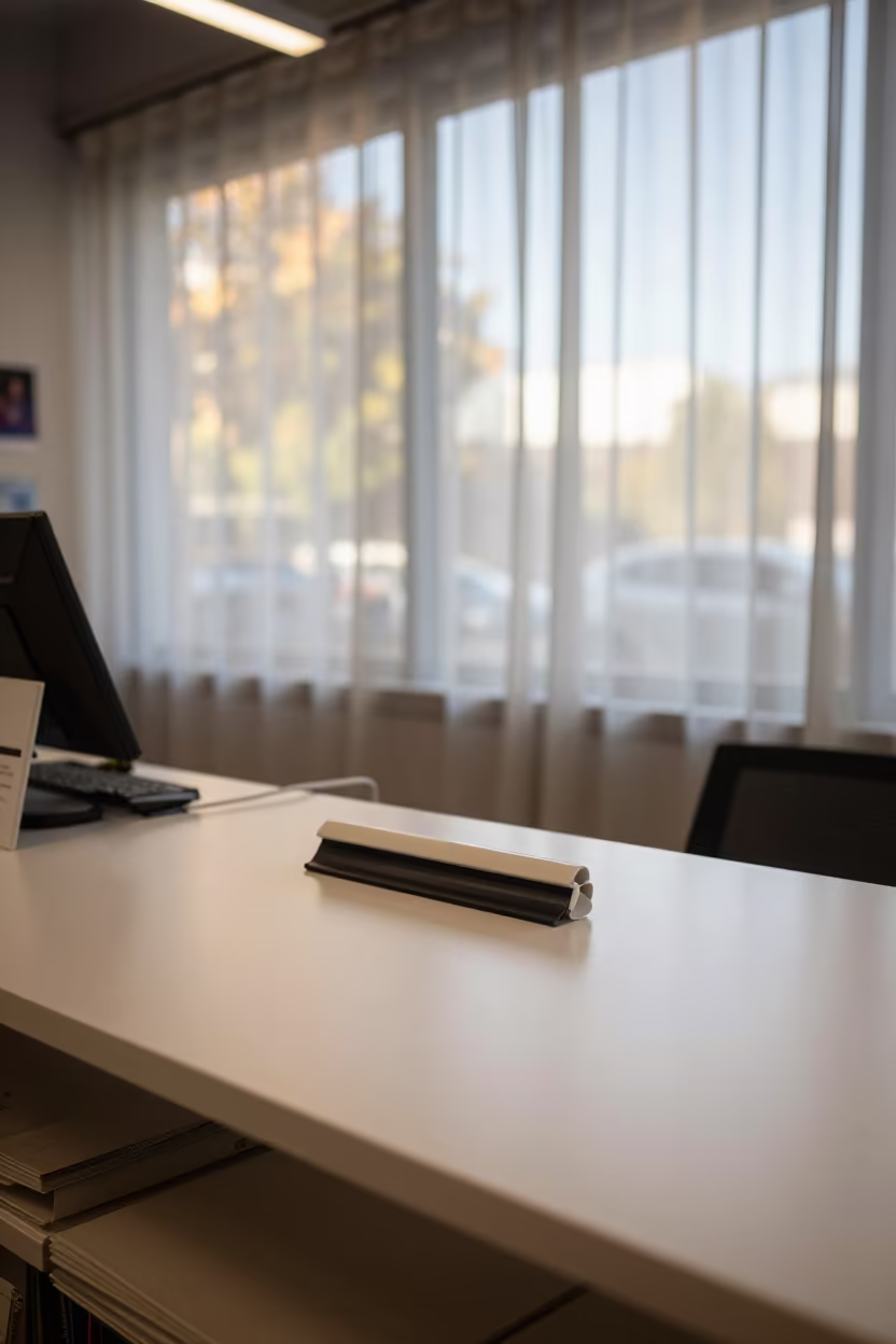 Squeegee Tin on Checkout Lane in at a checkout lane under flat store light in Van
