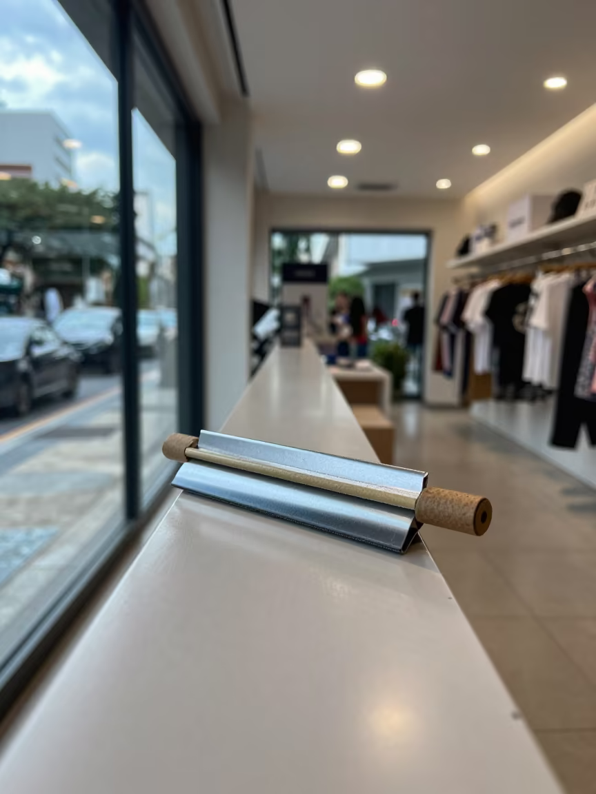 Squeegee Tin in Rio Fitting Room in inside a fitting room corridor in Gloria, Rio de Janeiro