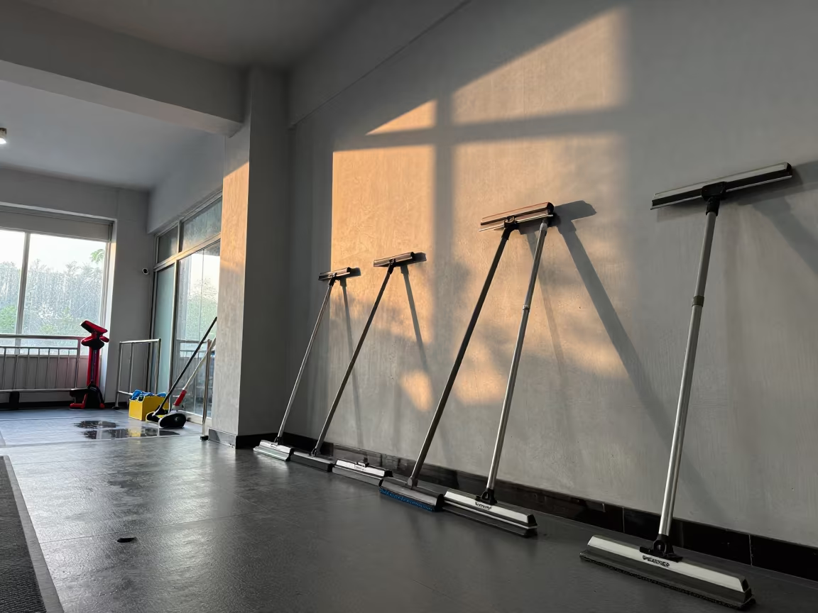 Squeegee Wheel Bay Before Sunrise in Hefei Gym in at a gym check-in desk in Hefei