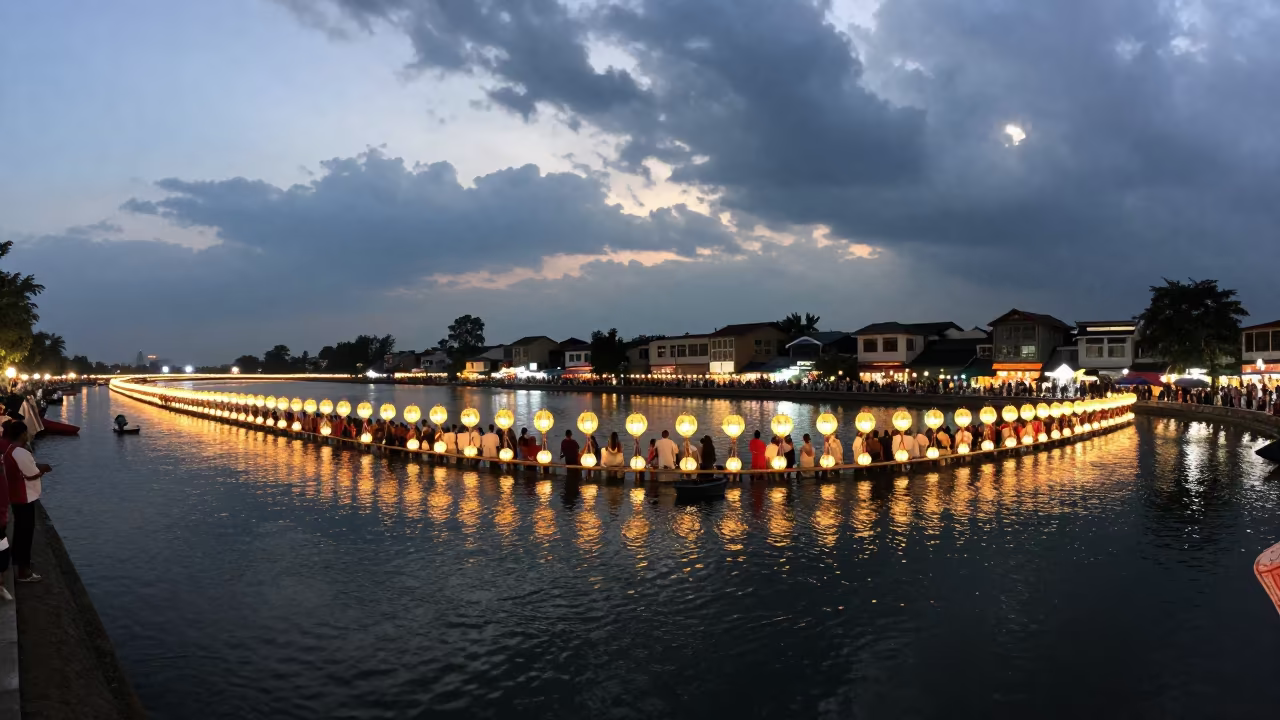 Sri Lankan Lantern Procession in Xian Night Market in at a night market in Xian