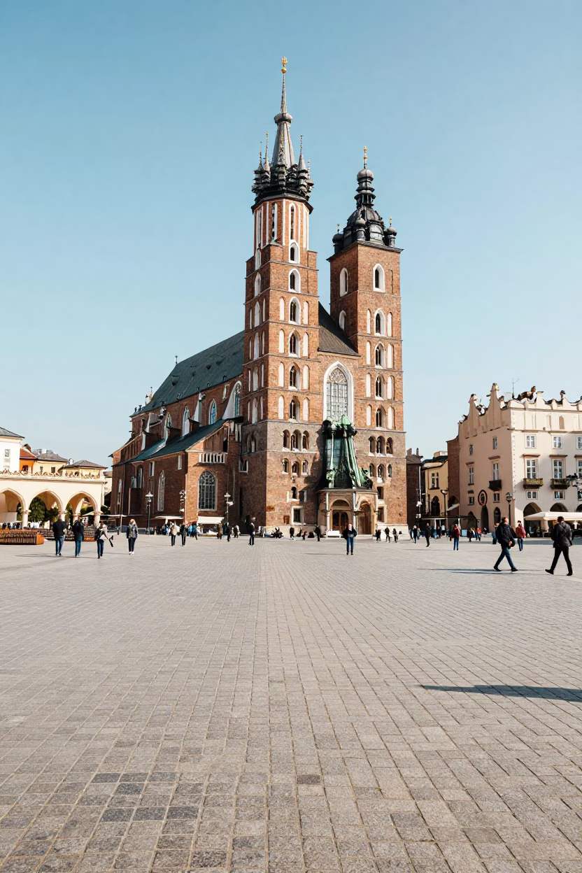 St Mary's Basilica And Sukiennice in Krakow in in Krakow, Poland