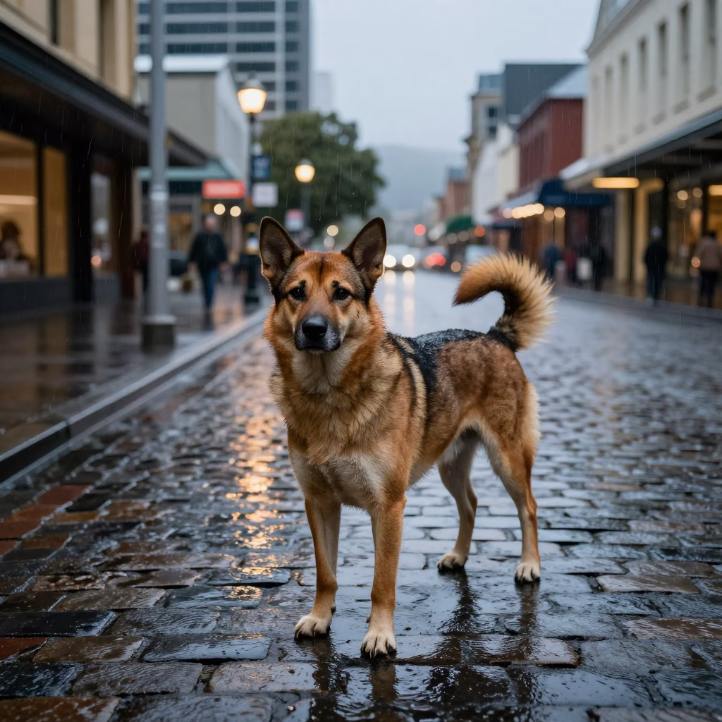 Stabyhoun in Hobart at Dusk Light in in Hobart, Tasmania, Australia