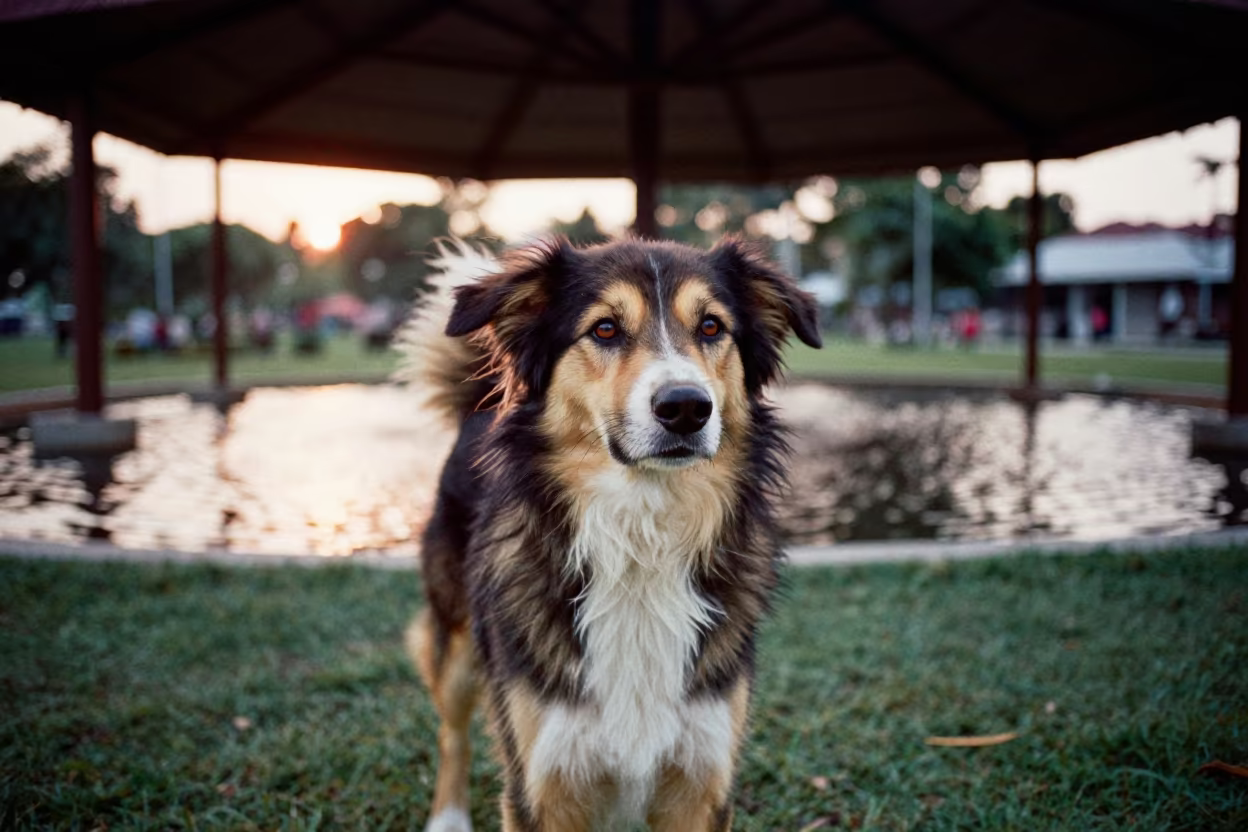 Stabyhoun Portrait in Denpasar Park Late Afternoon in along a quiet park path with soft open shade and a clean background in Denpasar
