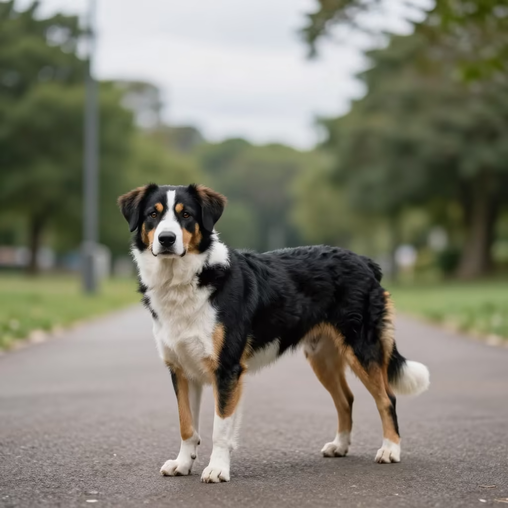 Stabyhoun Portrait in Tabou Park Shade in along a quiet park path with soft open shade and a clean background in Tabou