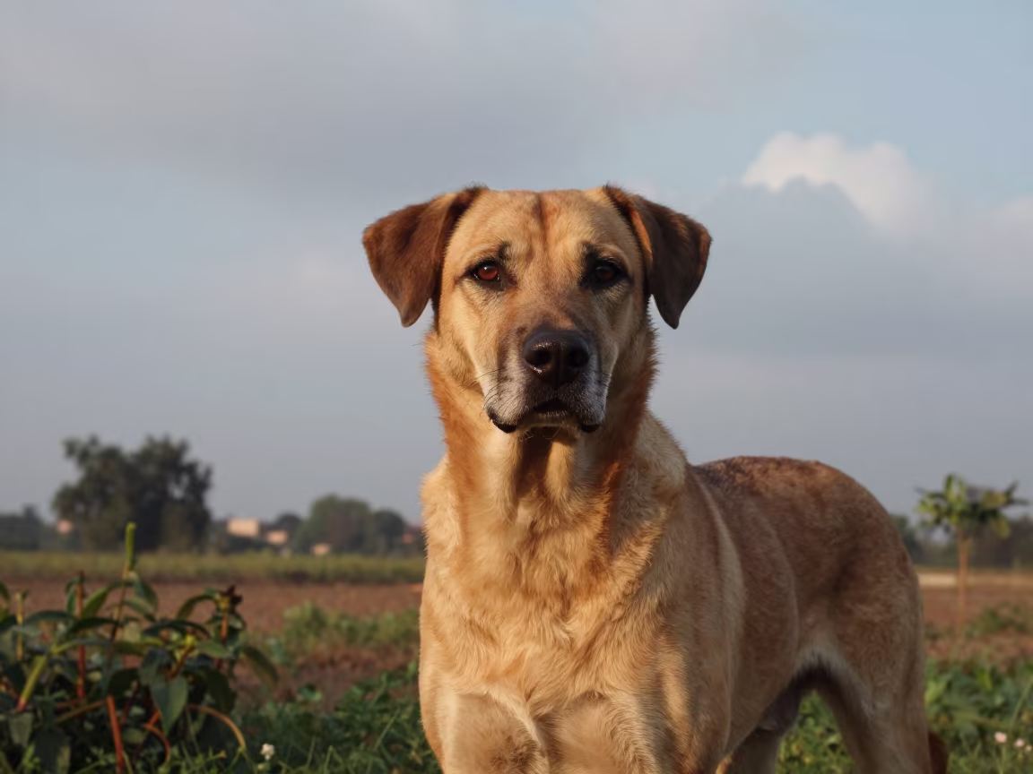 Stabyhoun Portrait Near Garden Edge in Rajkot in near a garden edge with soft morning light and an uncluttered background in Rajkot