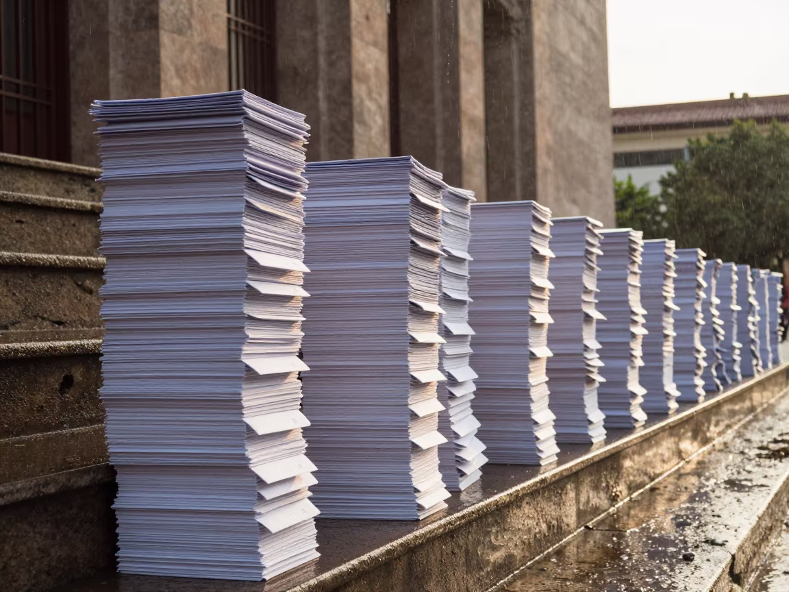 Stacked Ballot Envelopes City Hall El Tigre in on the steps of city hall in El Tigre