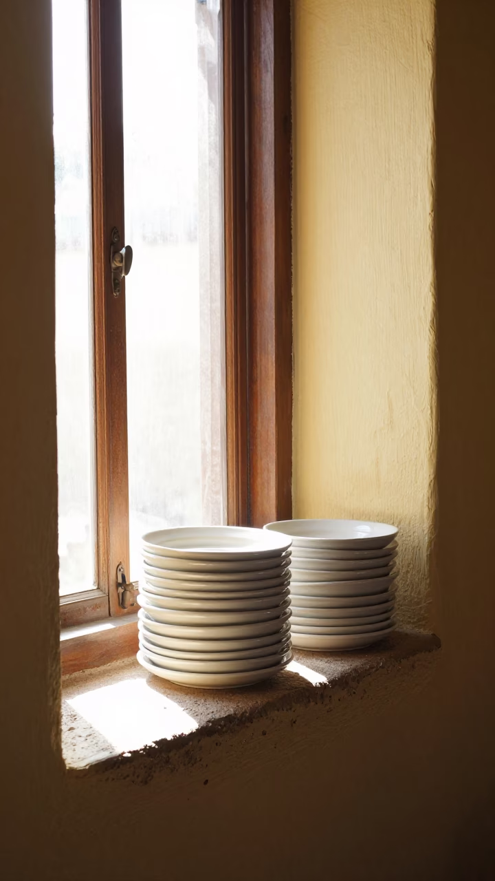 Stacked Ceramic Saucers in Merida in in Merida, Mexico
