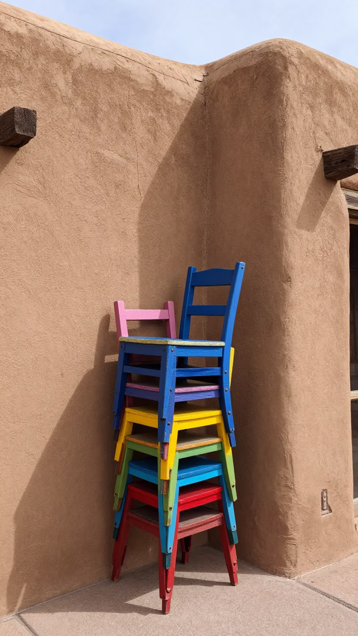 Stacked Chairs in Santa Fe in in Santa Fe, New Mexico, United States