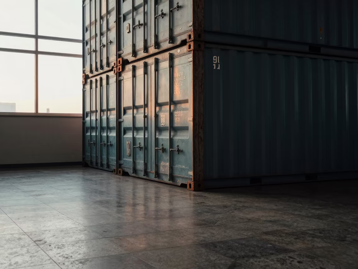 Stacked Containers Corner Seam Abstract Pattern in inside a tiled stair hall in Oshawa