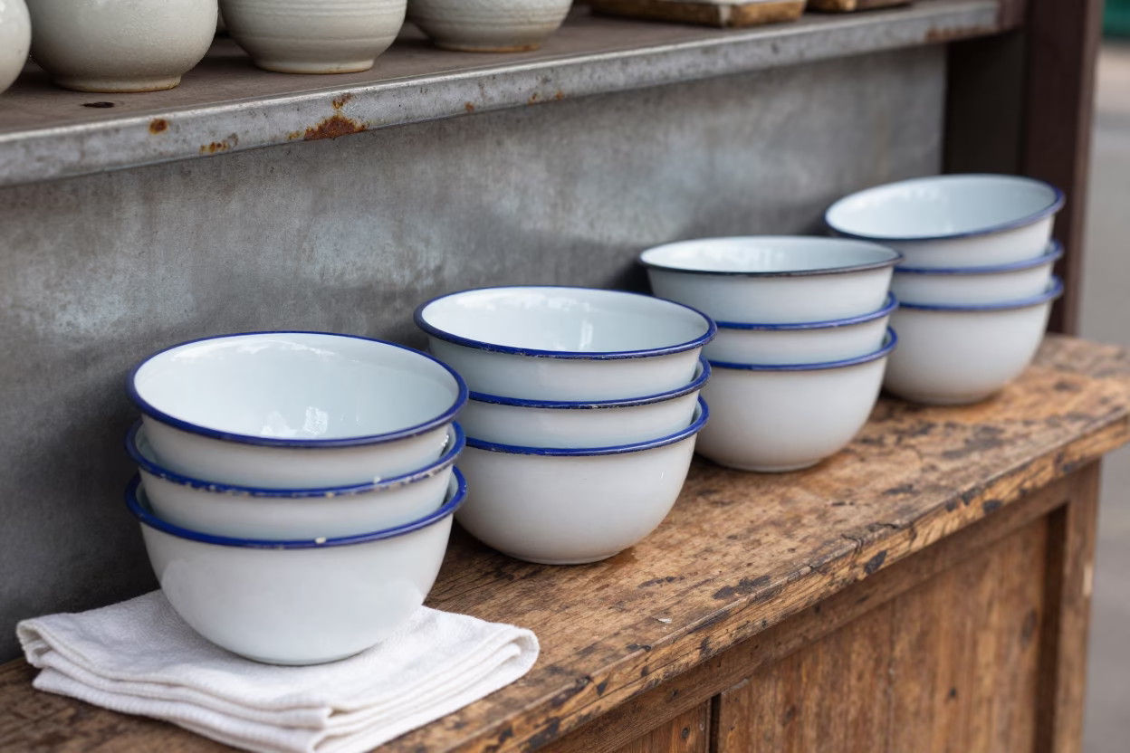 Stacked Enamel Bowls in Ho Chi Minh City in in Ho Chi Minh City, Vietnam