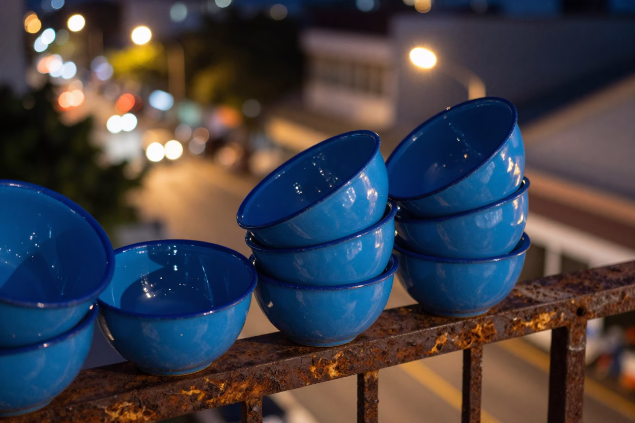 Stacked Enamel Bowls in Phuket in in Phuket, Thailand