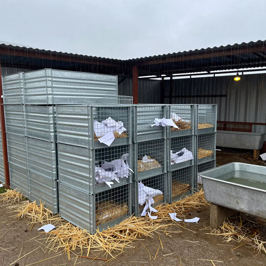 Stacked Hatch Crate in Albanian Barn Night in near a windbreak and water trough in Albania