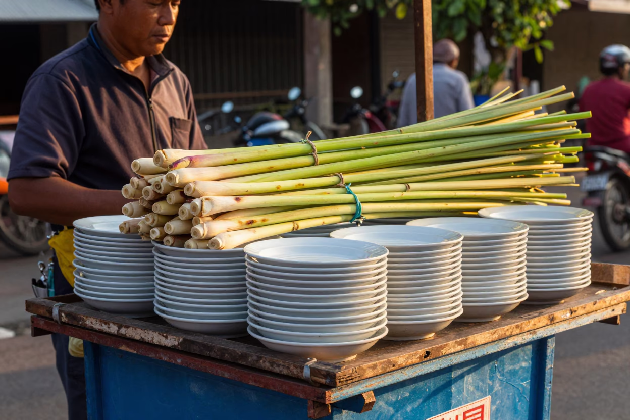 Stacked Plates at Golden Hour in Surabaya in in Surabaya, Indonesia