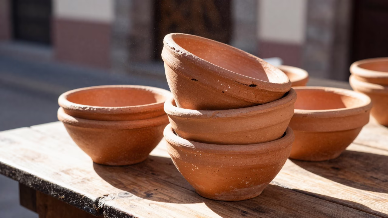 Stacked Terracotta Bowls in Mexico City in in Mexico City, Mexico