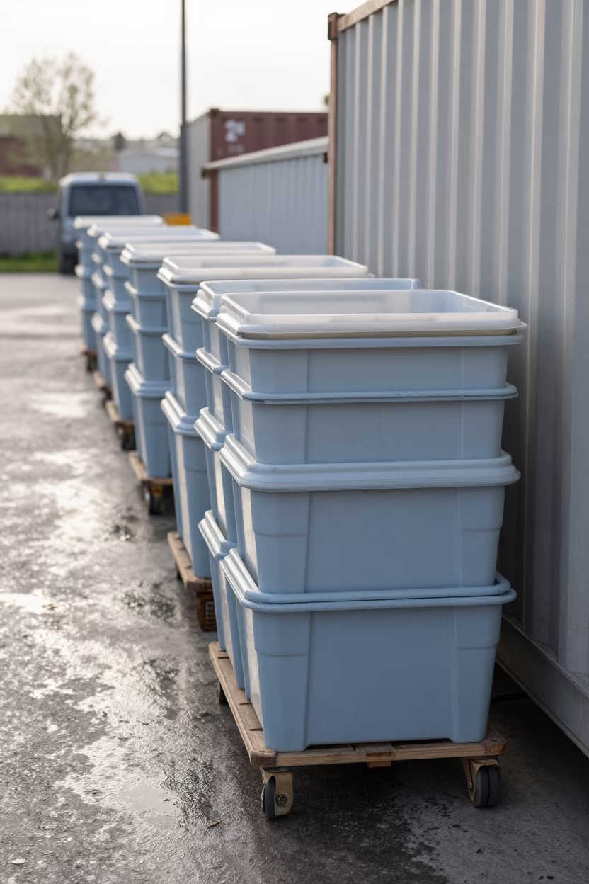 Stacked Totes Nesting in Cross-Dock Lane in inside a cross-dock lane near Beit Shemesh