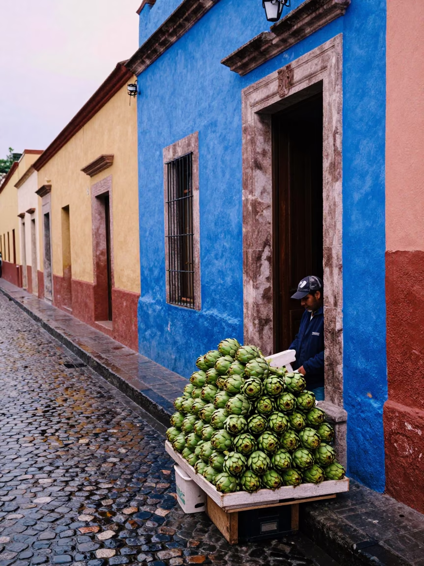 Stacking Artichokes in Oaxaca in in Oaxaca, Mexico