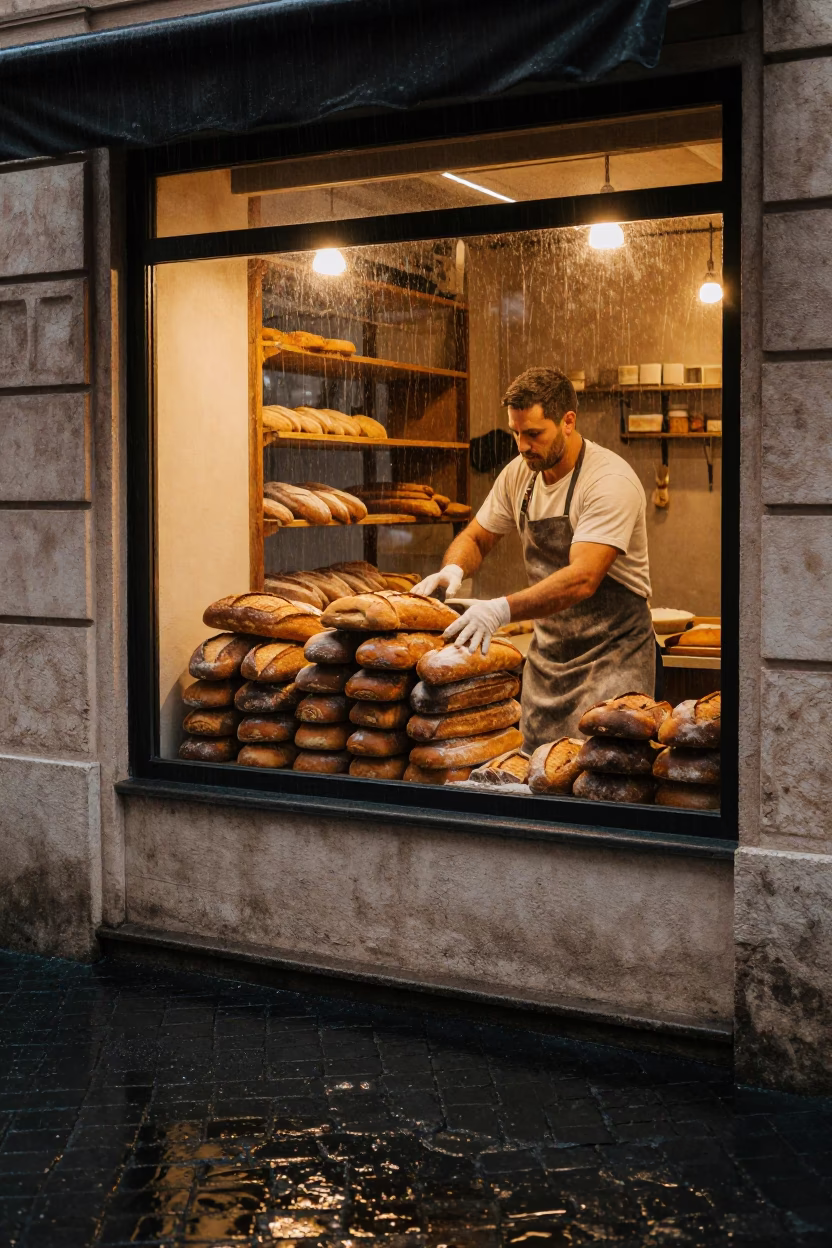 Stacking Bread in Rome in in Rome, Italy