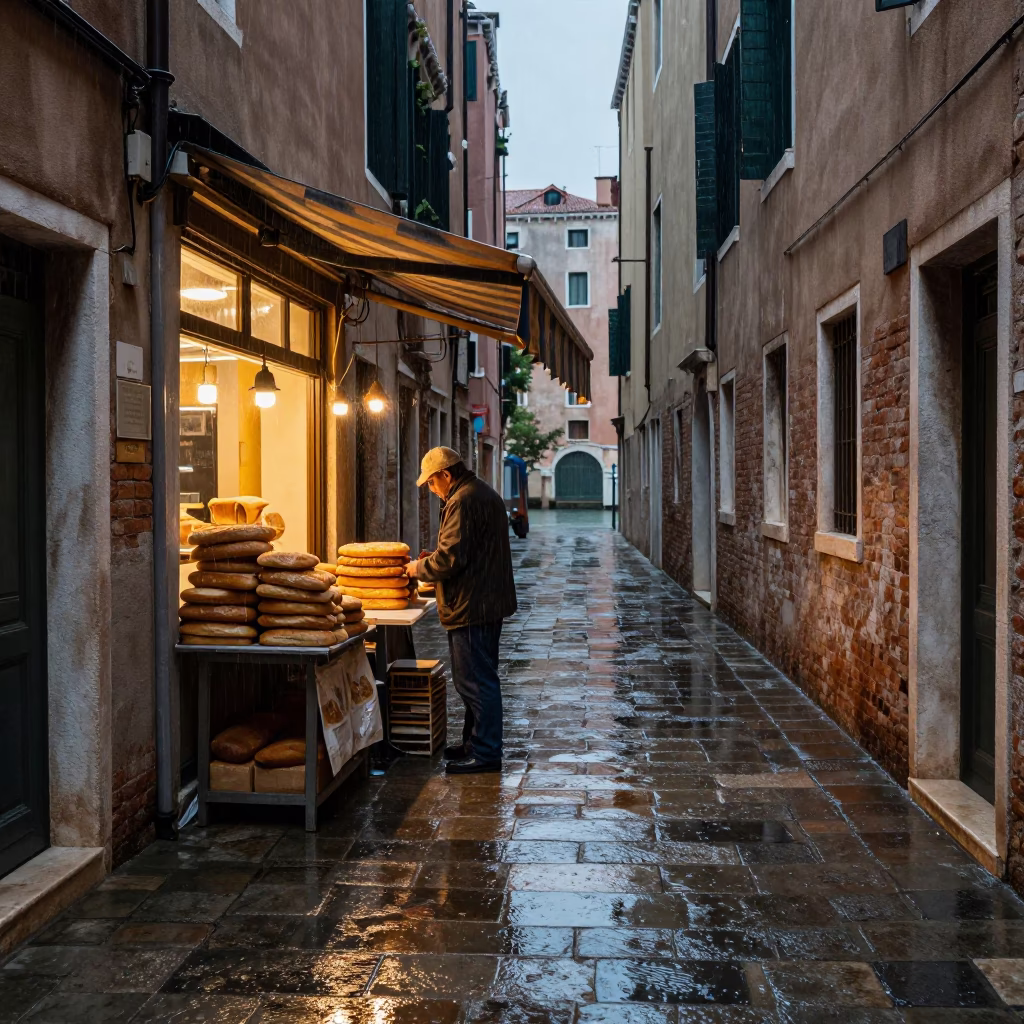Stacking Bread in Venice in in Venice, Italy