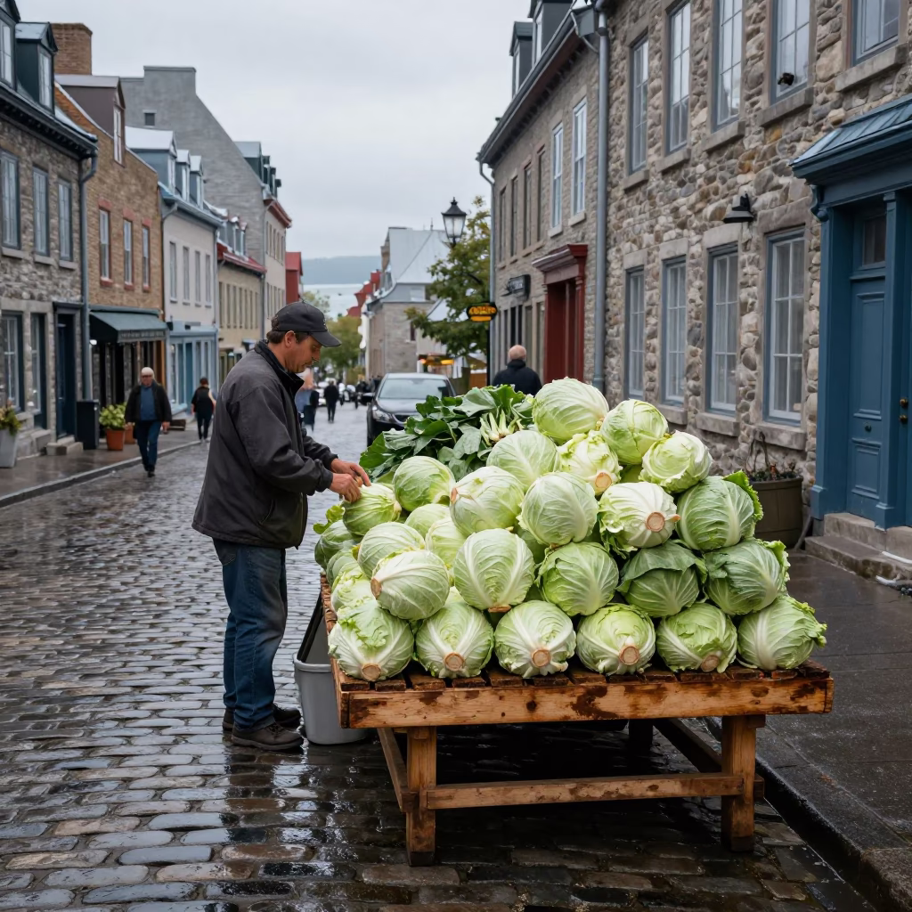 Stacking Cabbages in Quebec City in in Quebec City, Quebec, Canada