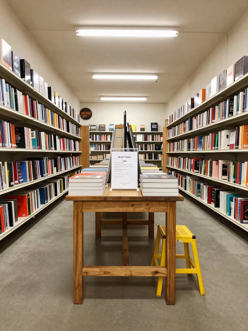 Staff Picks Table in Hawaasa Bookstore Aisle in inside a bright retail aisle in Hawaasa