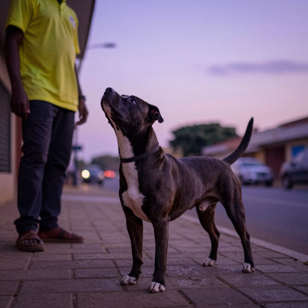 Staffordshire Terrier in Accra at Indigo Twilight After Sunset in in Accra, Ghana