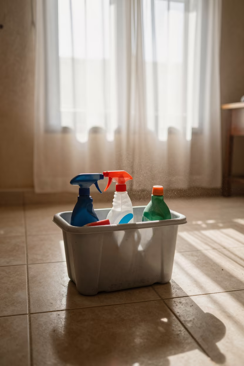 Stain Cleanup Caddy in Raqqa Adoption Room in inside an adoption room in Raqqa